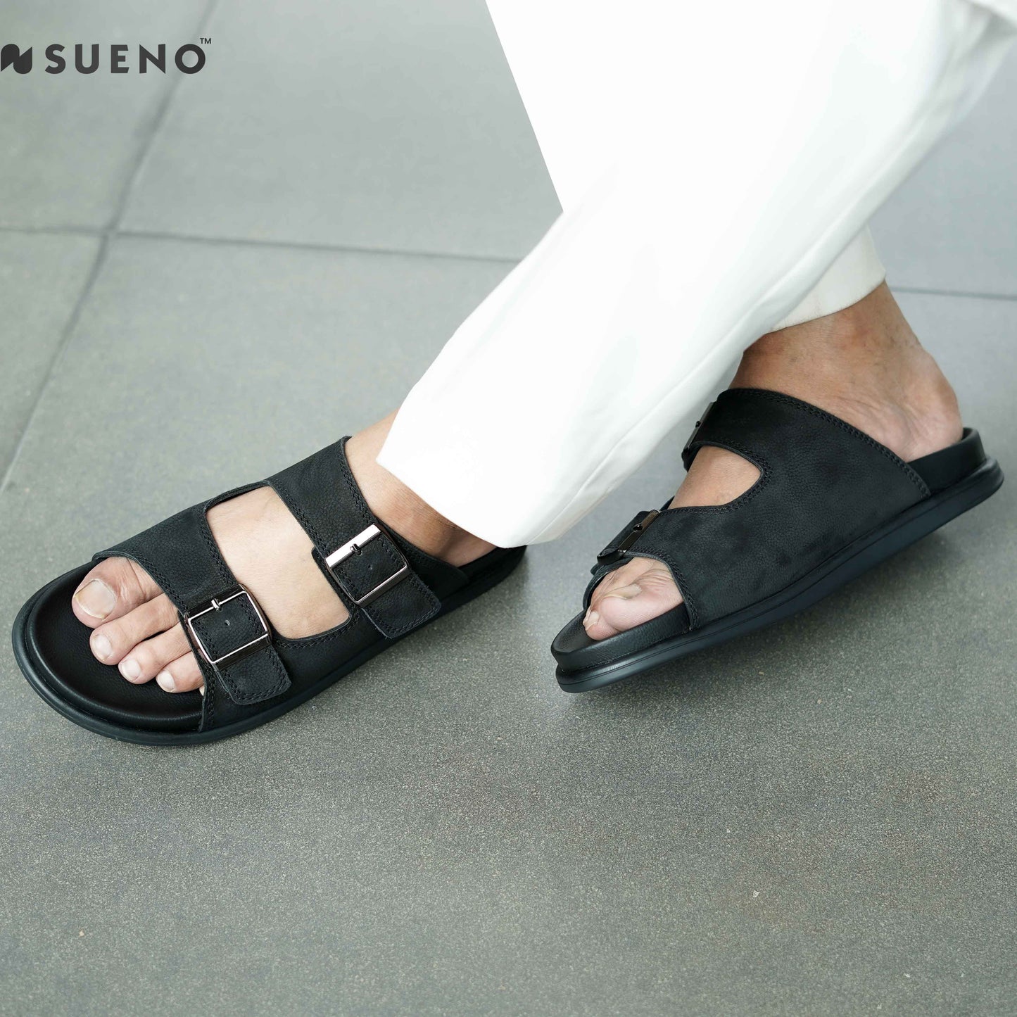Double Buckle Nubuck Slide