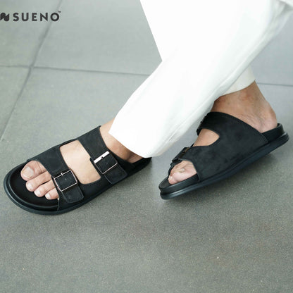 Double Buckle Nubuck Slide