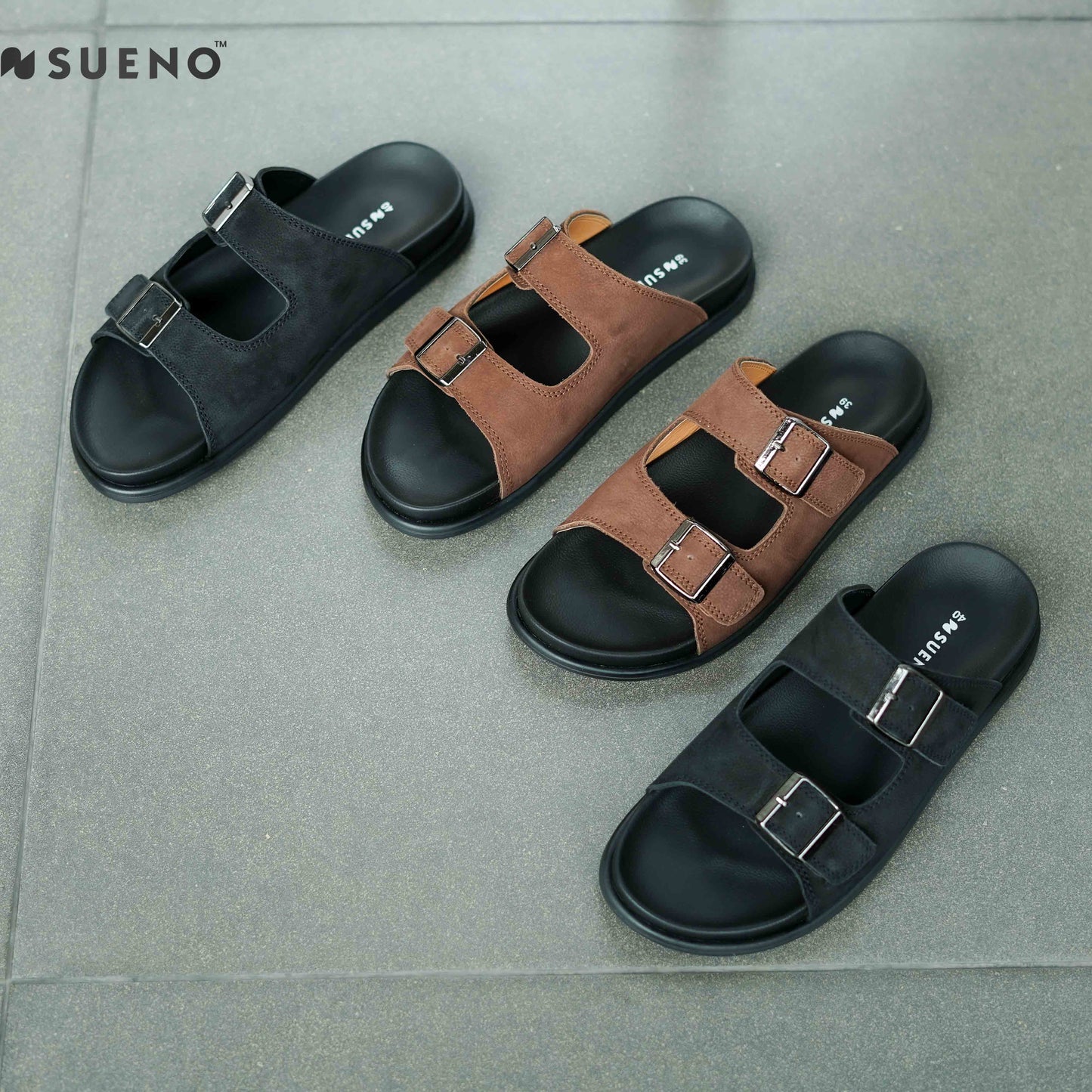 Double Buckle Nubuck Slide