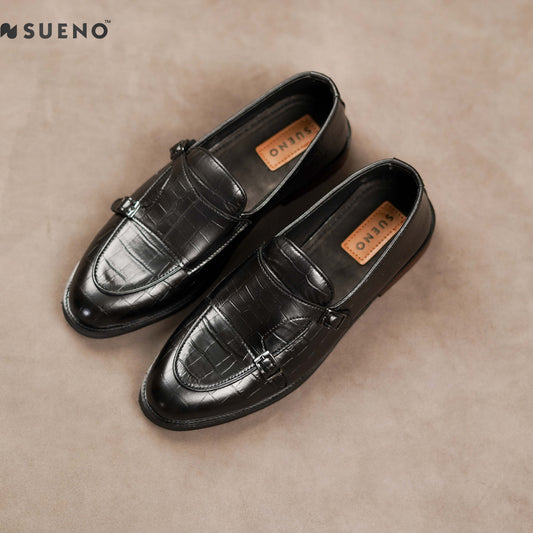 Men’s Double-monk Croco Texture Shoe