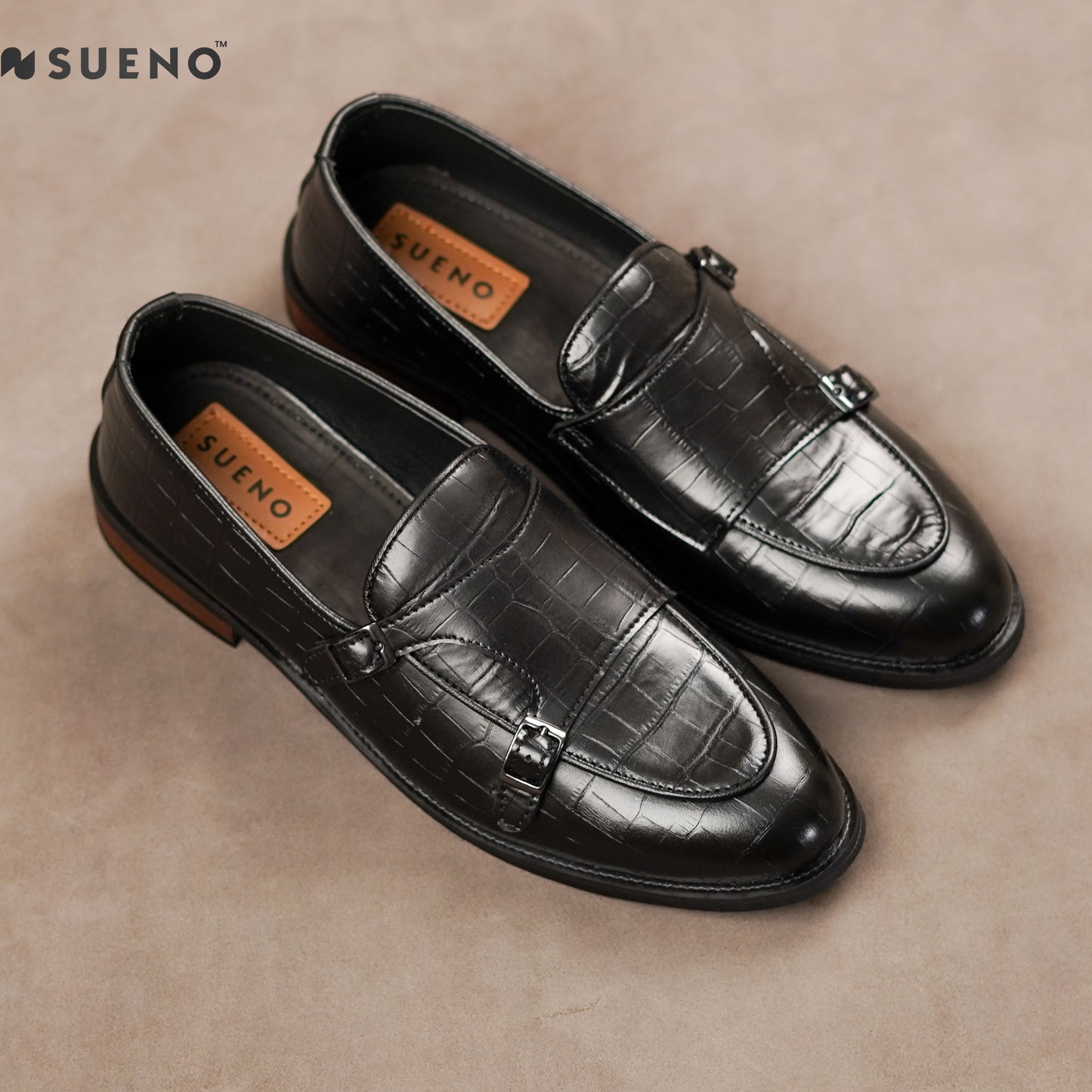 Men’s Double-monk Croco Texture Shoe