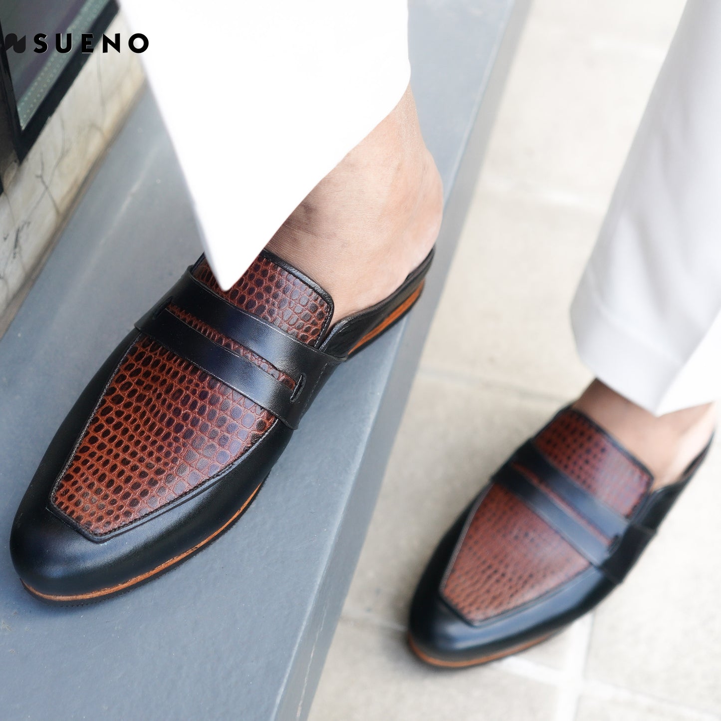 Men's Croco Texture Penny Mule Shoe