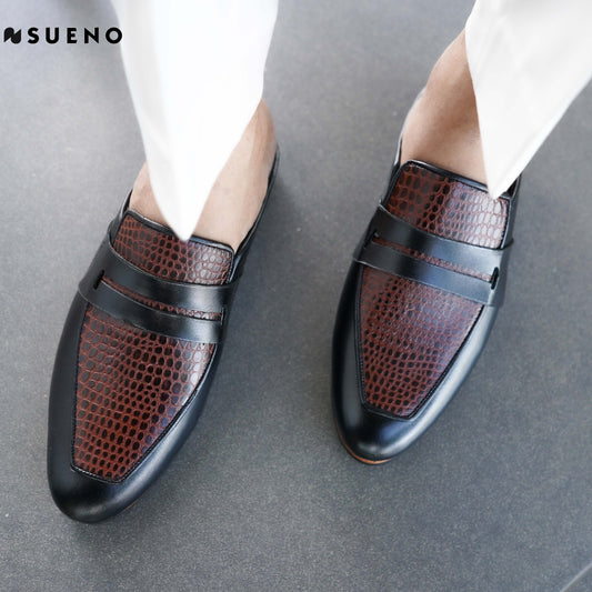 Men's Croco Texture Penny Mule Shoe